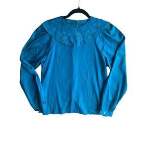 Vintage Patty Woodard Women's Embroidered Retro Secretary Glam Blouse Green M